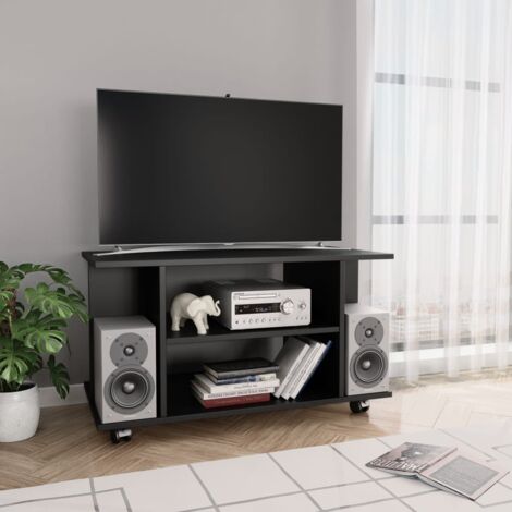Furniture Limited - Mobile TV con Ruote Nero 80x40x45 cm in Legno