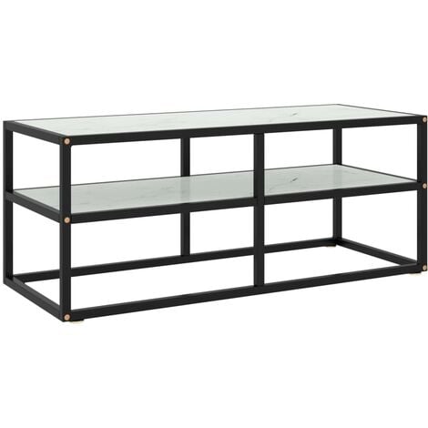 Furniture Limited - Mobile TV Nero con Vetro Bianco Marmo