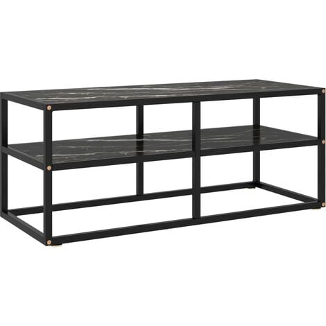 Furniture Limited - Mobile TV Nero con Vetro Nero Marmo 100x40x40