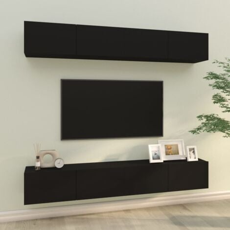 JINLEFU Porta TV a Parete 4 pz Nero 100x30x30