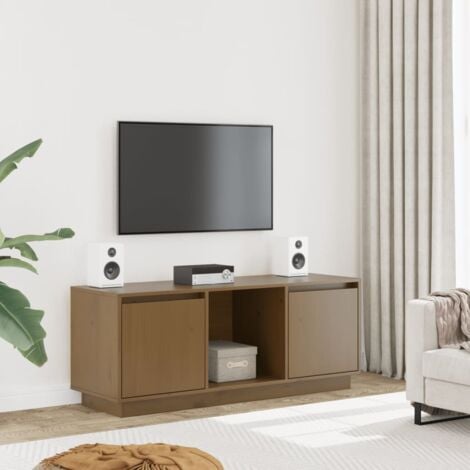 Furniture Limited - Mueble para TV madera maciza de pino marrón