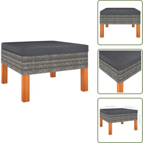 Furniture Limited - Poggiapiedi in Polyrattan e Legno Massello di