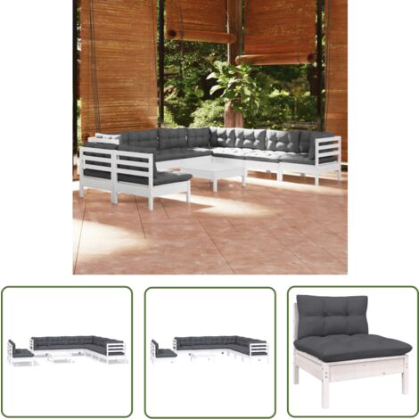 Furniture Limited - Salon de jardin 10 pcs avec coussins blanc bo