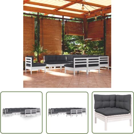Furniture Limited - Salon de jardin 10 pcs avec coussins blanc bo