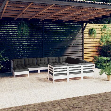 Furniture Limited - Salon de jardin 11 pcs avec coussins blanc bo