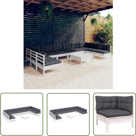 Furniture Limited - Salon de jardin 11 pcs avec coussins blanc bo