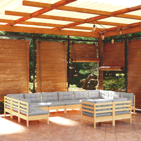 Furniture Limited - Salon de jardin 11 pcs avec coussins gris Boi