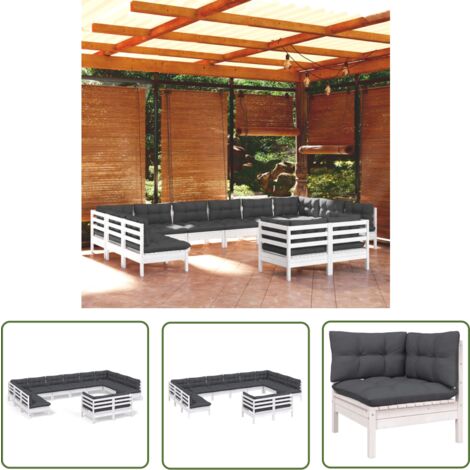 Furniture Limited - Salon de jardin 12 pcs avec coussins blanc bo
