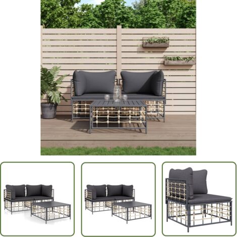 Furniture Limited - Salon de jardin 3 pcs avec coussins anthracit