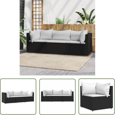 Furniture Limited - Salon de jardin 3 pcs avec coussins Noir Rési