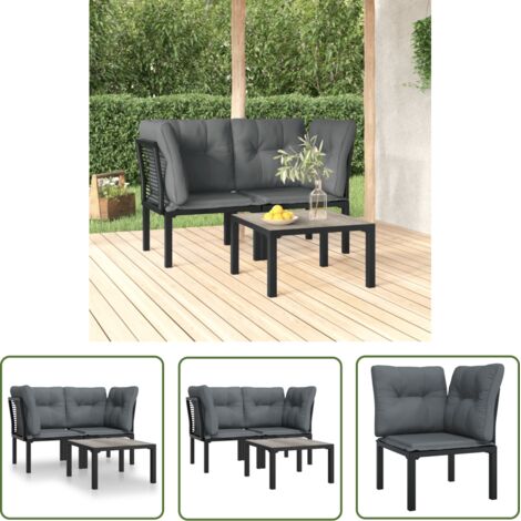 Furniture Limited - Salon de jardin 3 pcs noir et gris résine tre