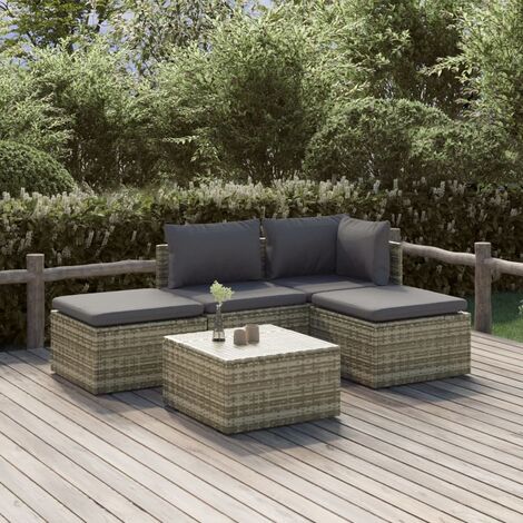 Furniture Limited - Salon de jardin 5 pcs avec coussins Gris Rési