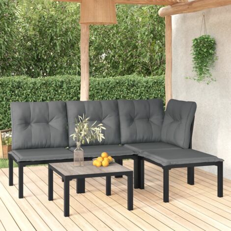 Furniture Limited - Salon de jardin 5 pcs noir et gris résine tre