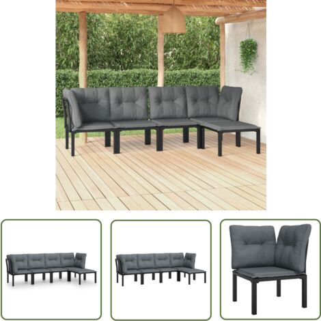 Furniture Limited - Salon de jardin 5 pcs noir et gris résine tre