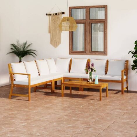 Furniture Limited - Salon de jardin 6 pcs avec coussin Crème Bois