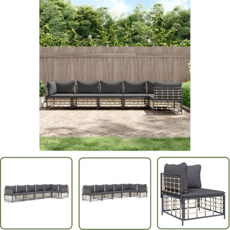Furniture Limited - Salon de jardin 6 pcs avec coussins anthracit