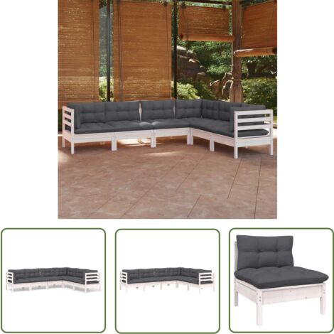Furniture Limited - Salon de jardin 6 pcs avec coussins blanc boi
