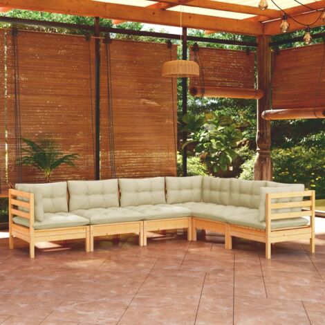 Furniture Limited - Salon de jardin 6 pcs avec coussins crème