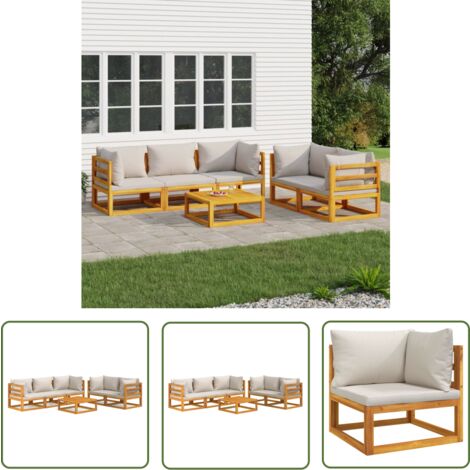 Furniture Limited - Salon de jardin 6 pcs avec coussins gris clai