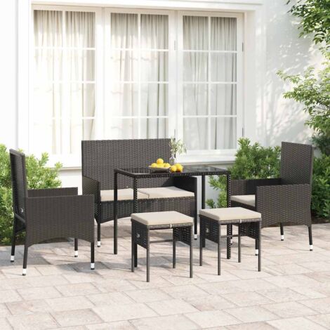 Furniture Limited - Salon de jardin 6 pcs avec coussins Noir Rési
