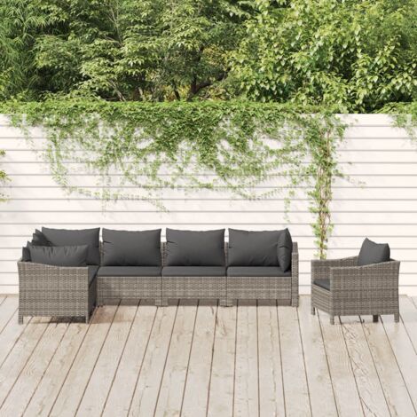 Furniture Limited - Salon de jardin 7 pcs avec coussins Gris Rési