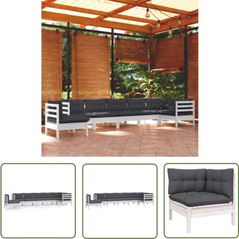 Furniture Limited - Salon de jardin 8 pcs avec coussins blanc boi