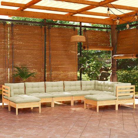Furniture Limited - Salon de jardin 9 pcs avec coussins crème boi