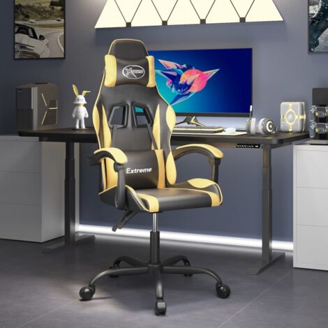 Furniture Limited - Sedia da Gaming Girevole Nera e Oro in