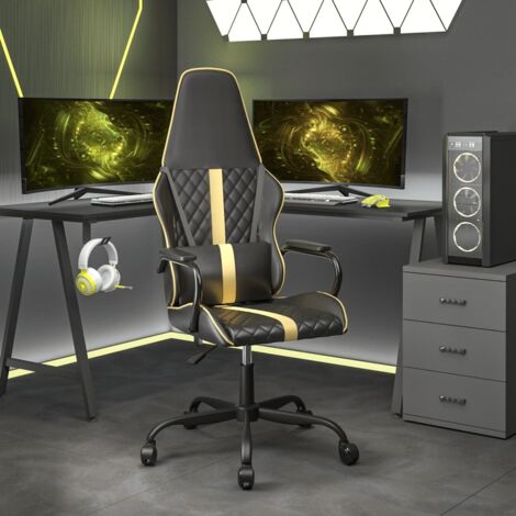 Furniture Limited - Sedia da Gaming Massaggiante Oro e Nero in