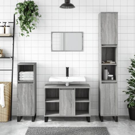 Furniture Limited - Set Mobili da Bagno 3 pz Grigio Sonoma in