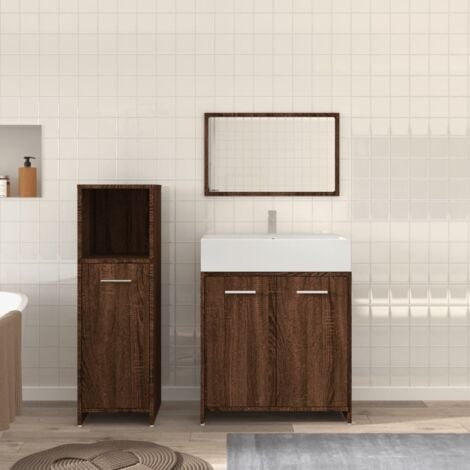 Furniture Limited - Set Mobili da Bagno 3 pz Rovere Marrone in