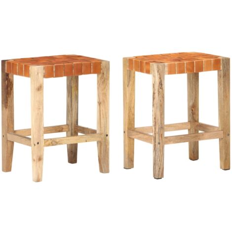 Furniture Limited - Sgabelli da Bar 2 pz Marroni in Vera Pelle 60