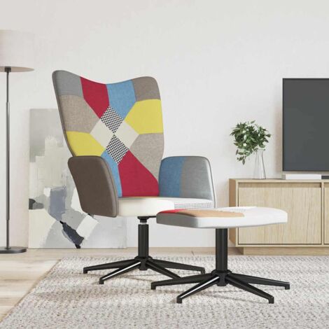 Furniture Limited - Silla de relax con taburete tela patchwork