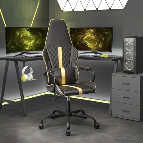 Furniture Limited - Silla gaming cuero sintético negro y dorado