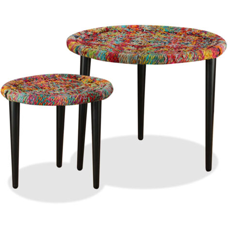 Furniture Limited - Table basse 2 pcs Détails tissés chindi Multi