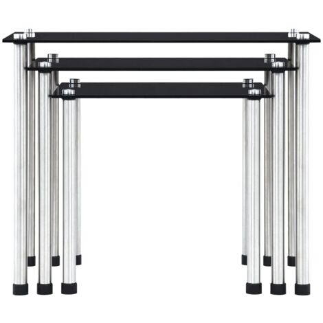 Furniture Limited - Tables gigognes 3 pcs Noir Verre trempé