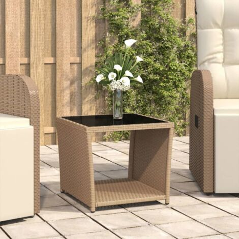 Furniture Limited - Tavolino con Piano Vetro Beige in Polyrattan