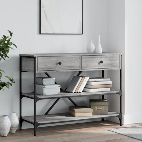 Furniture Limited - Tavolino Consolle Cassetti e Ripiani Grigio