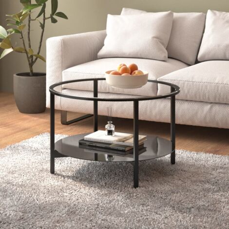 Furniture Limited - Tavolino da Salotto Nero e Trasparente 70 cm