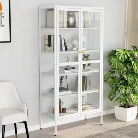 Furniture Limited - Vetrina Bianca 90x40x180 cm in Acciaio e
