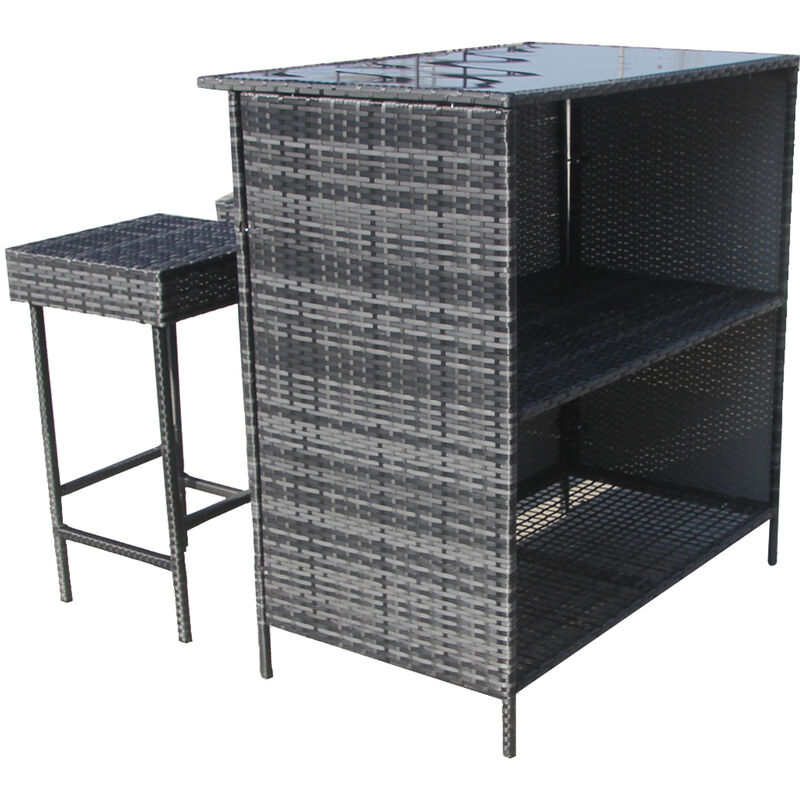 2 Seater Garden Rattan Bar Stool and Counter Set - Grey - Grey - Furniture One