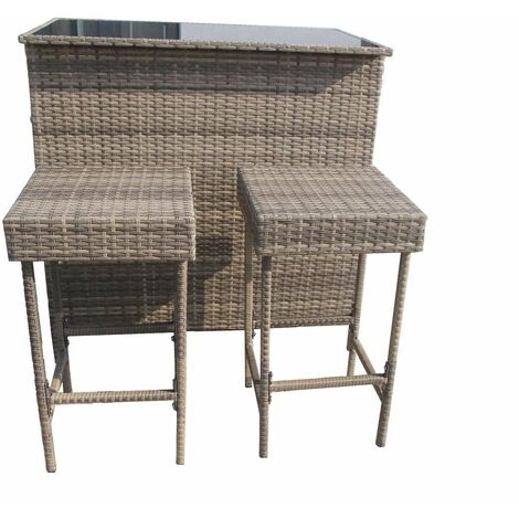 Furniture One 2 Seater Garden Rattan Bar Stool and Counter Set -  Nature