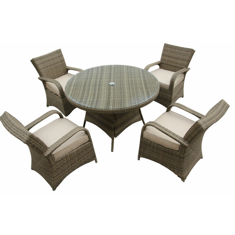 4 Seater Round Garden Table & Chairs Fully Assembled - Nature - Natural - Furniture One