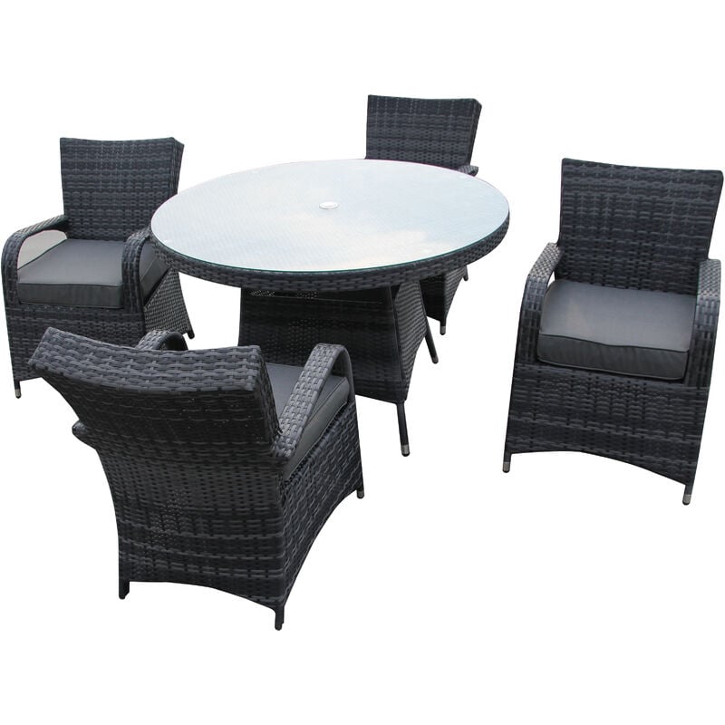 4 Seater Round Garden Table & Chairs Fully Assembled - Grey - Grey - Furniture One