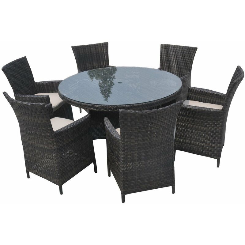 6 Seat Garden Patio Dining Set Fully Assembled - Mix Brown - Mix Brown - Furniture One