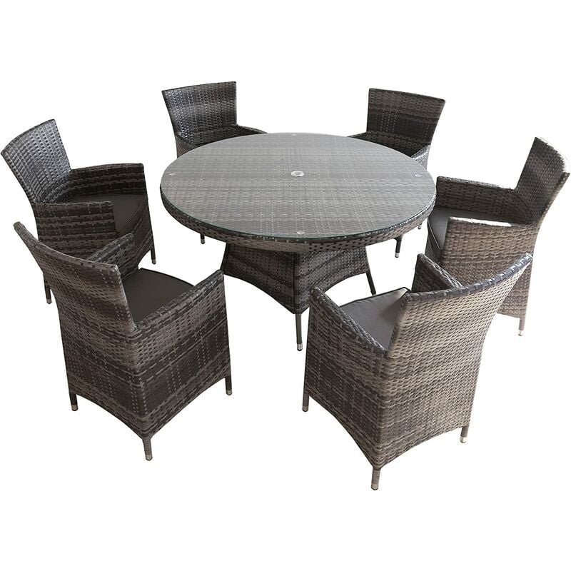 6 Seat Garden Patio Dining Set Fully Assembled - Grey - Grey - Furniture One