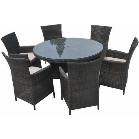 Furniture One 6 Seat Garden Patio Dining Set Fully Assembled - Mix Brown