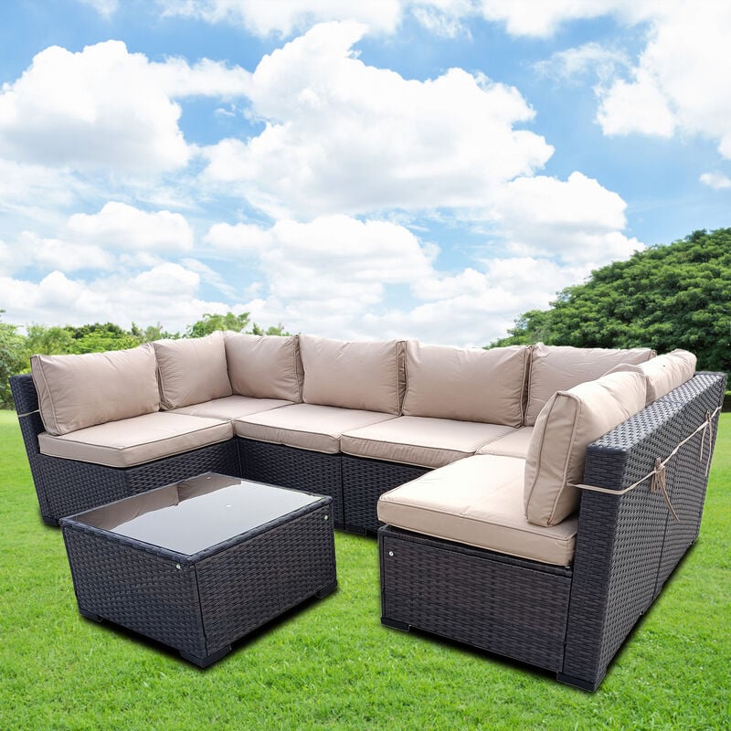 Furniture One 6 Seat Modular Garden Sofa Set - Brown