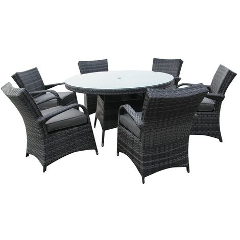 Furniture One 6 Seater Round Garden Table & Chairs Fully Assembled - Grey