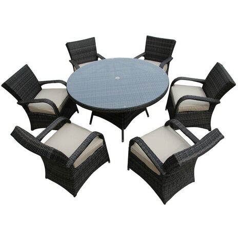 Furniture One 6 Seater Round Garden Table & Chairs Fully Assembled - Mix Brown